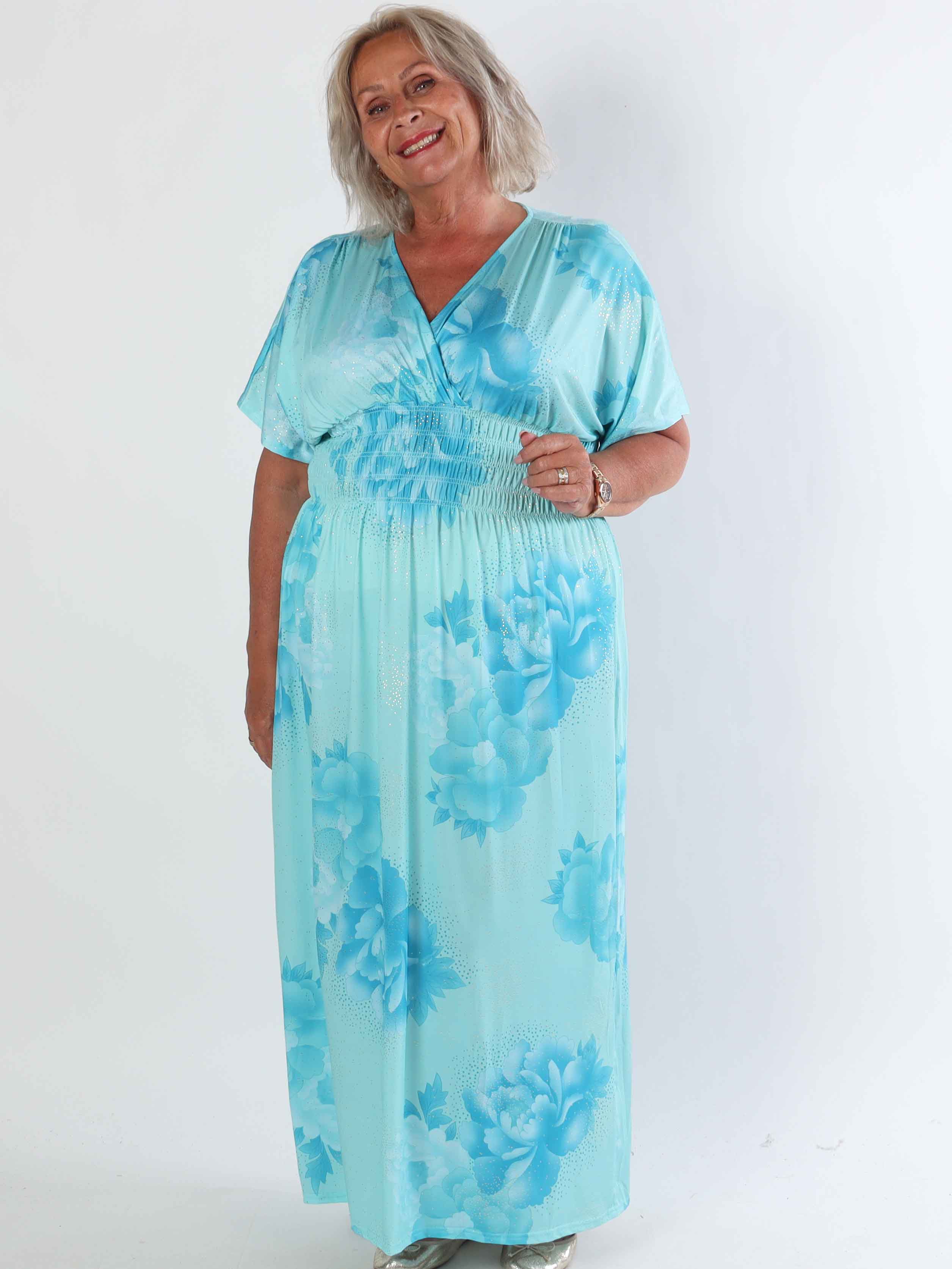 Pams Big Flower - Plus size elastisk kjole med blomster motiver